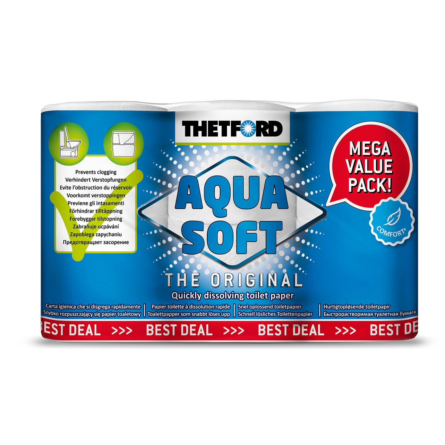Thetford Aqua Soft Toilettenpapier - 6 Rollen, Schnellauflösend